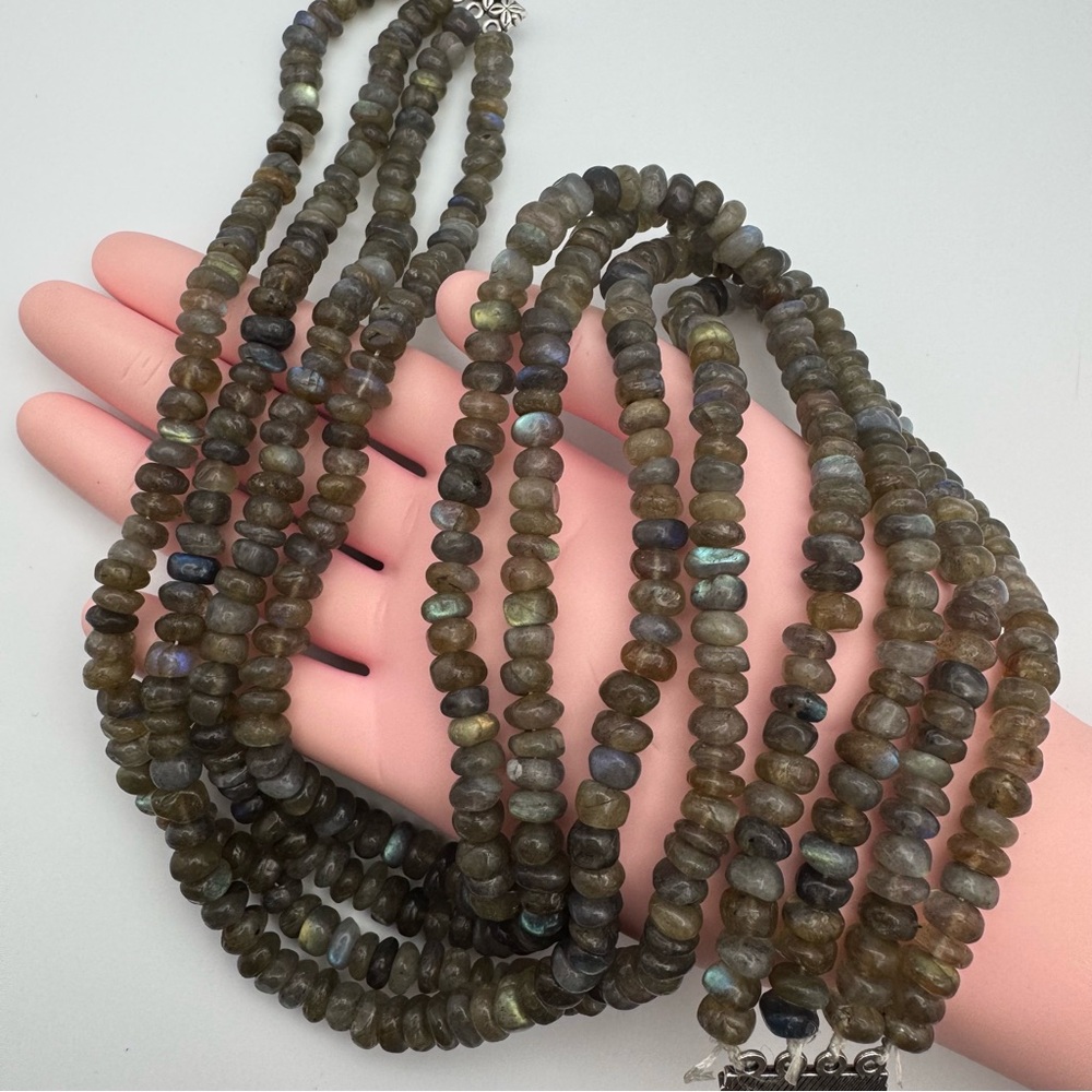 Multi-Strand Labradorite Rondelle Beaded Statement Necklace - Picture 7 of 7